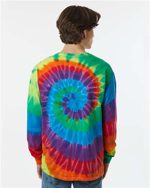 Multi-Color Spiral Tie-Dyed Long Sleeve T-Shirt - OnModelBack - B17814963 - Michelangelo Spiral