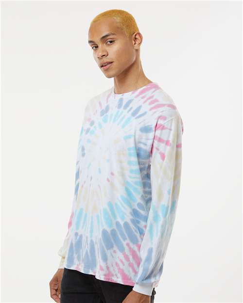 Multi-Color Spiral Tie-Dyed Long Sleeve T-Shirt - OnModelSide - B17814243 - Wanderlust