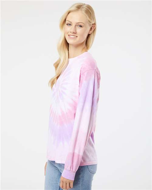 Multi-Color Spiral Tie-Dyed Long Sleeve T-Shirt - OnModelSide - B17814303 - Sweetheart
