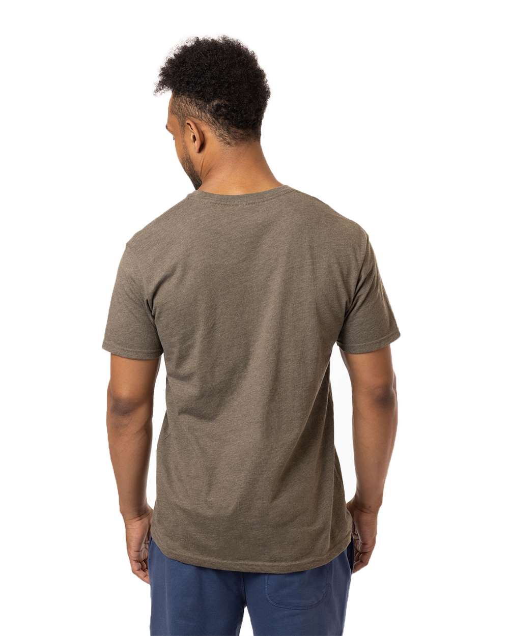 Unisex Committed CVC T-Shirt - OnModelBack - B849E9113 - Olive Heather