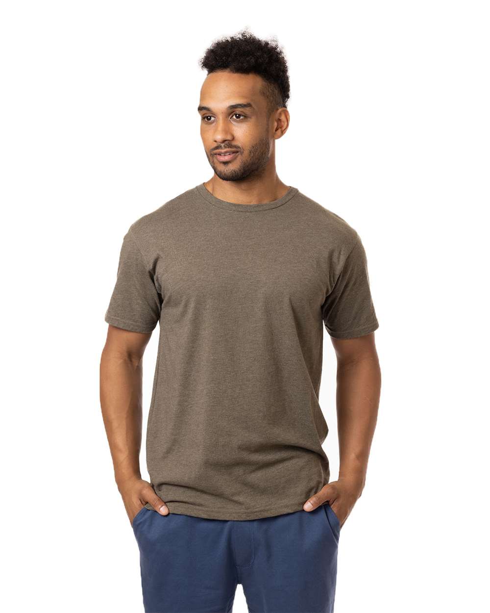 Unisex Committed CVC T-Shirt - OnModelFront - B849E9113 - Olive Heather