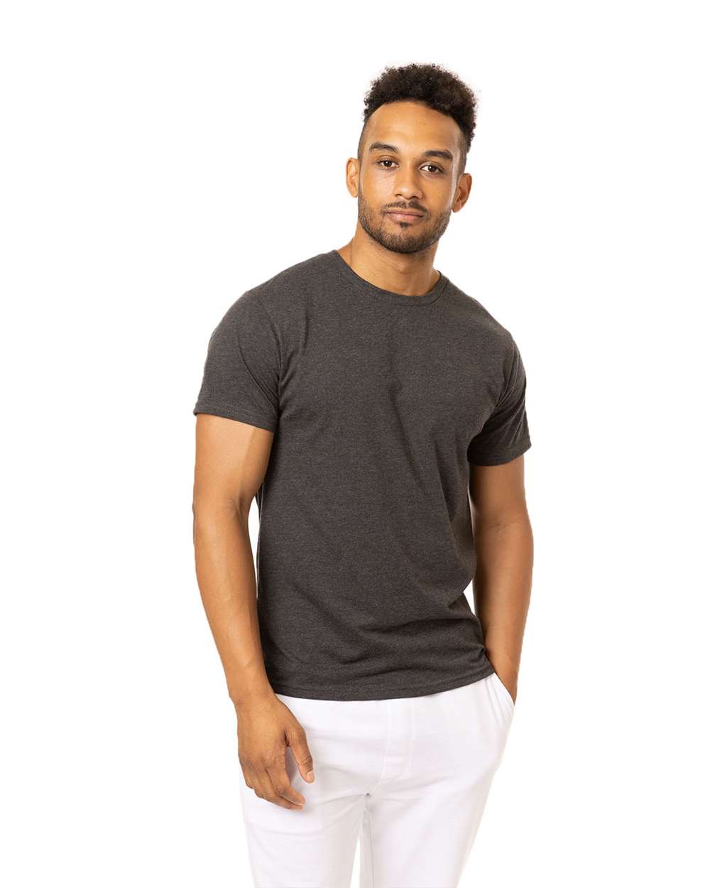 Unisex Committed CVC T-Shirt - OnModelFront - B849E9583 - Charcoal Heather