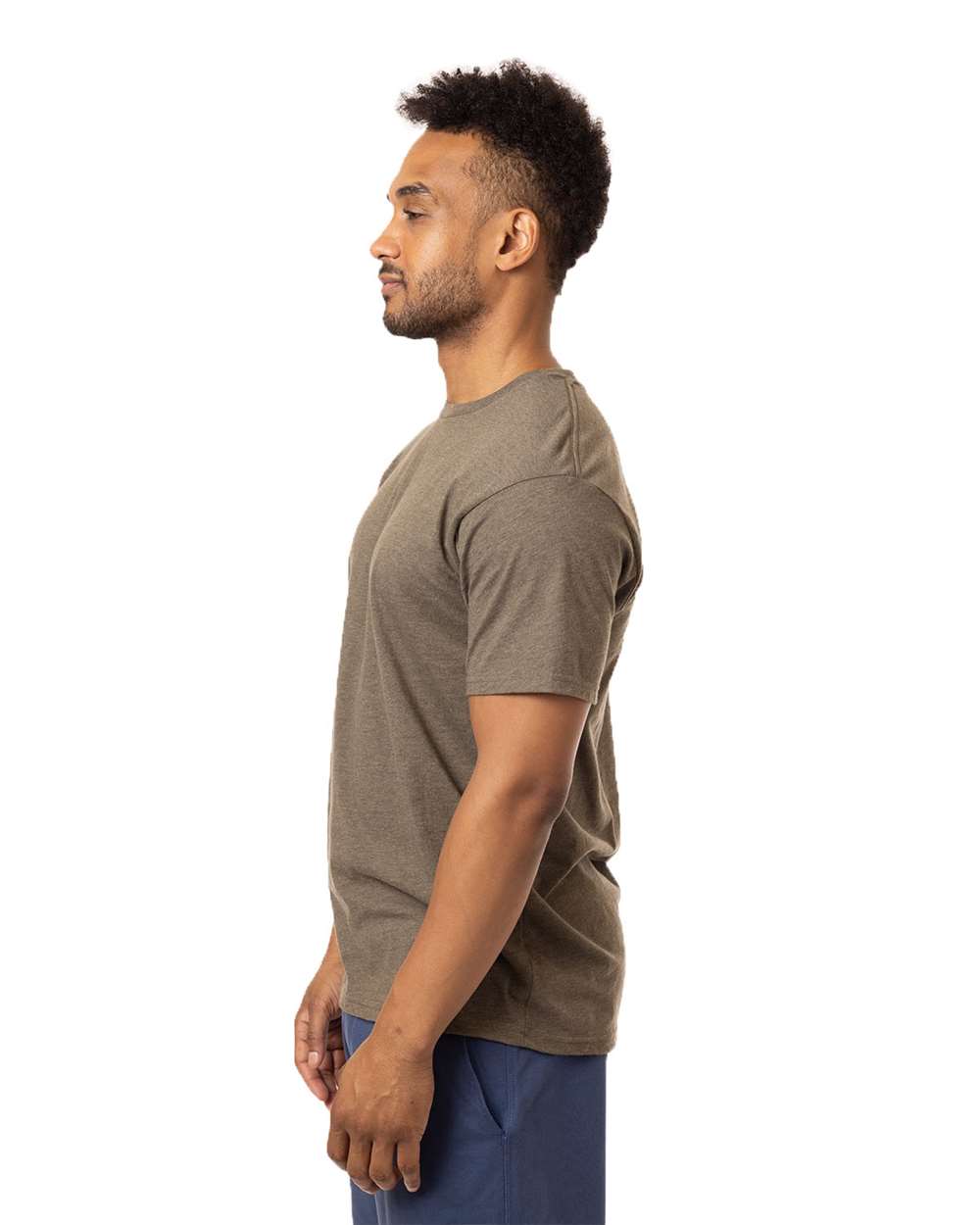 Unisex Committed CVC T-Shirt - OnModelSide - B849E9113 - Olive Heather