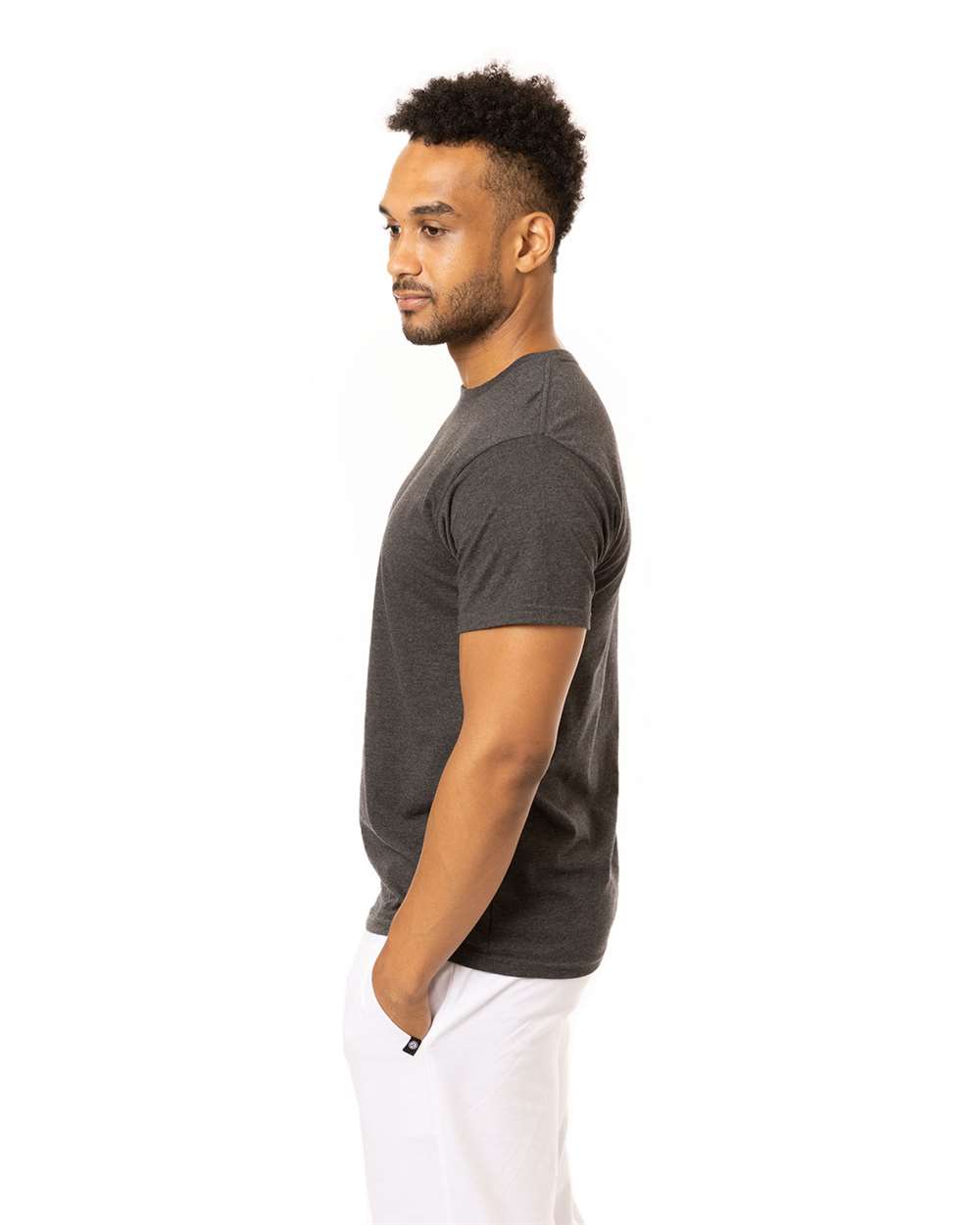 Unisex Committed CVC T-Shirt - OnModelSide - B849E9583 - Charcoal Heather