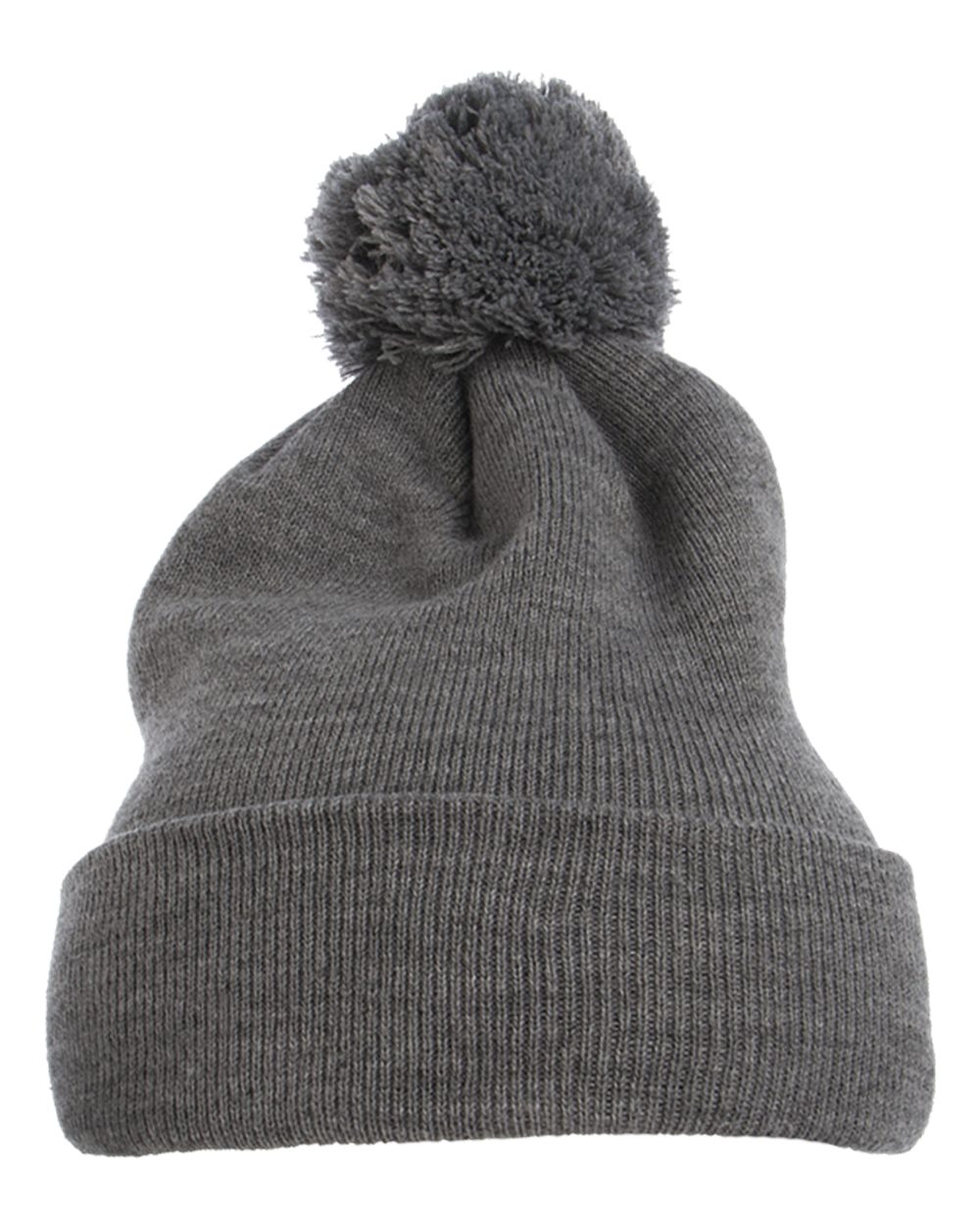 Cuff Knit Beanie w Pom - Front - B92895580 - Heather Grey