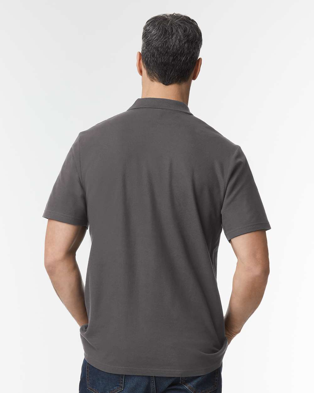 Men's Softstyle® Pique Polo - OnModelBack - B00460093 - Charcoal