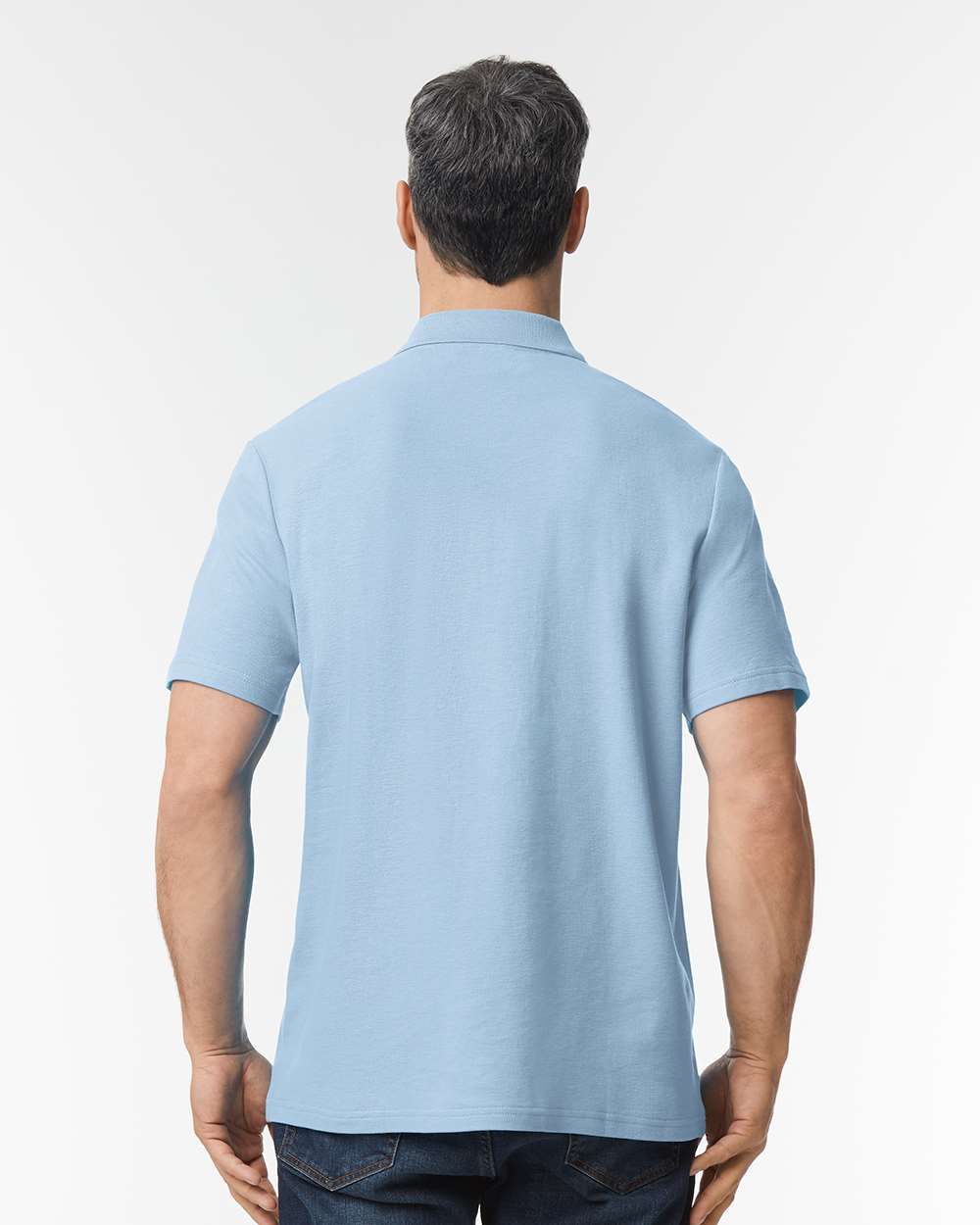 Men's Softstyle® Pique Polo - OnModelBack - B00460253 - Light Blue