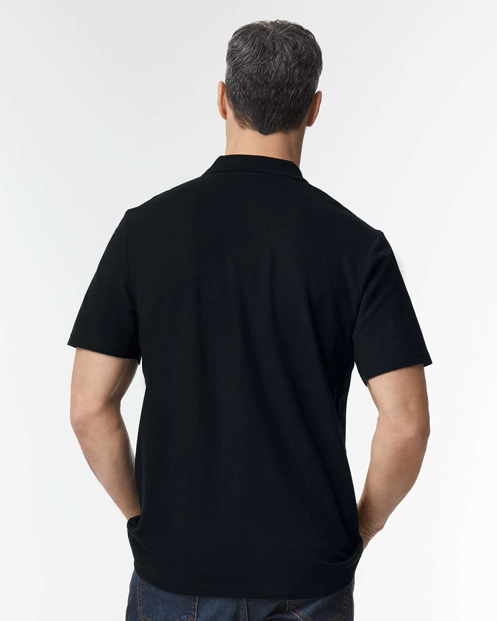 Men's Softstyle® Pique Polo - OnModelBack - B00460503 - Black