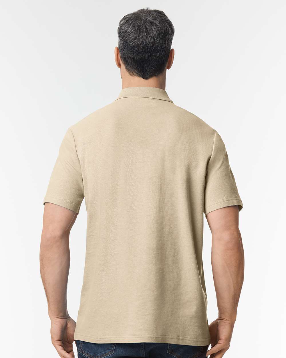 Men's Softstyle® Pique Polo - OnModelBack - B00460733 - Sand