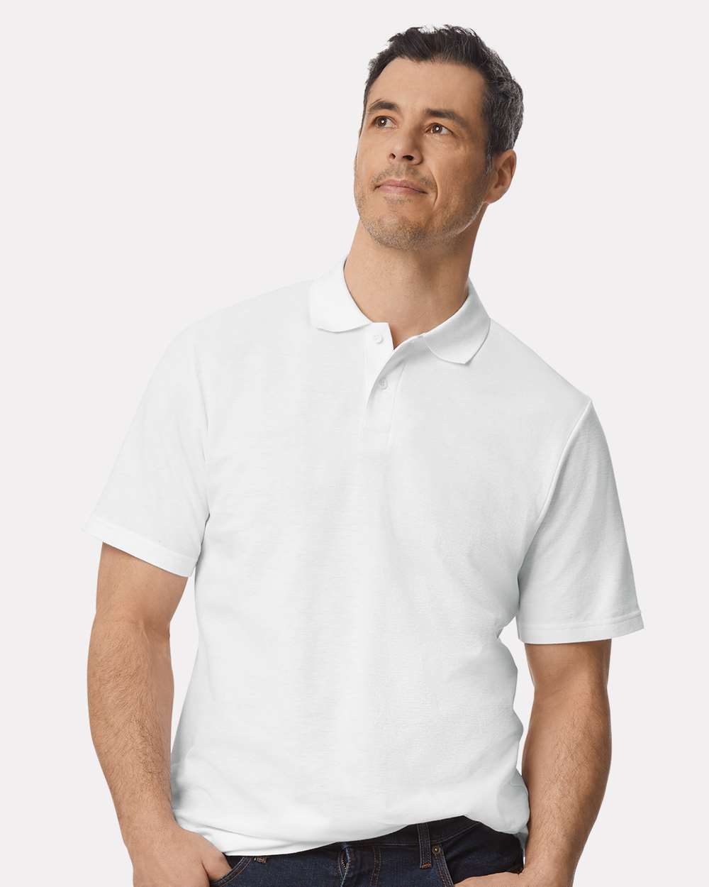 Men's Softstyle® Pique Polo - OnModelFront - B00460003 - White