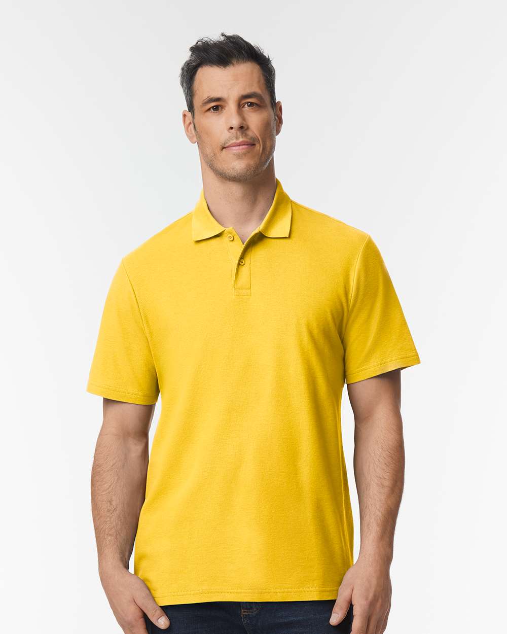 Men's Softstyle® Pique Polo - OnModelFront - B00460413 - Daisy