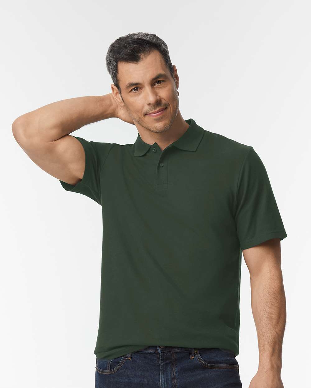 Men's Softstyle® Pique Polo - OnModelFront - B00460543 - Forest Green