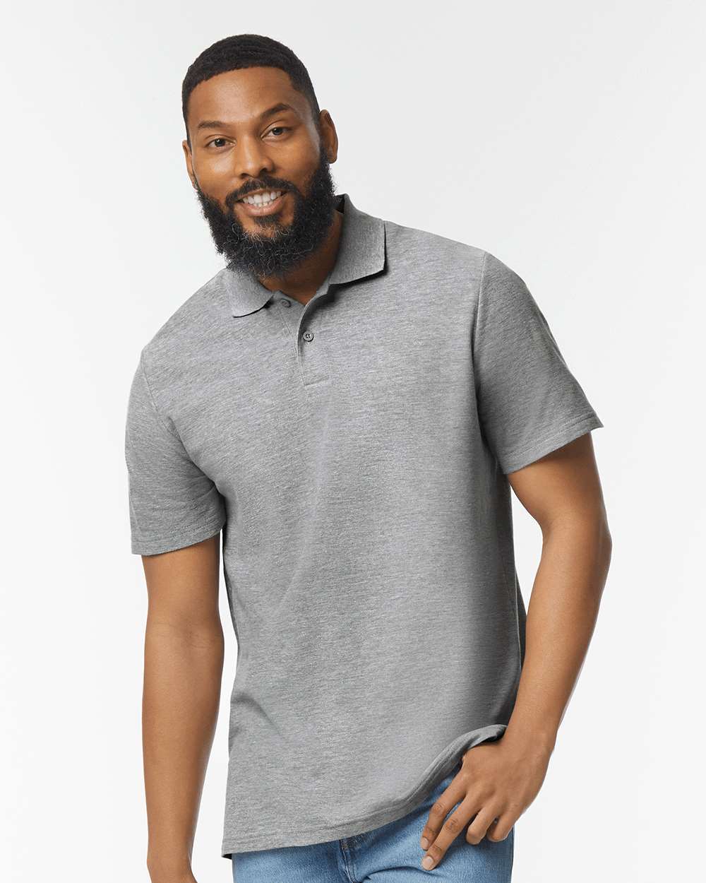 Men's Softstyle® Pique Polo - OnModelFront - B00460583 - Sport Grey