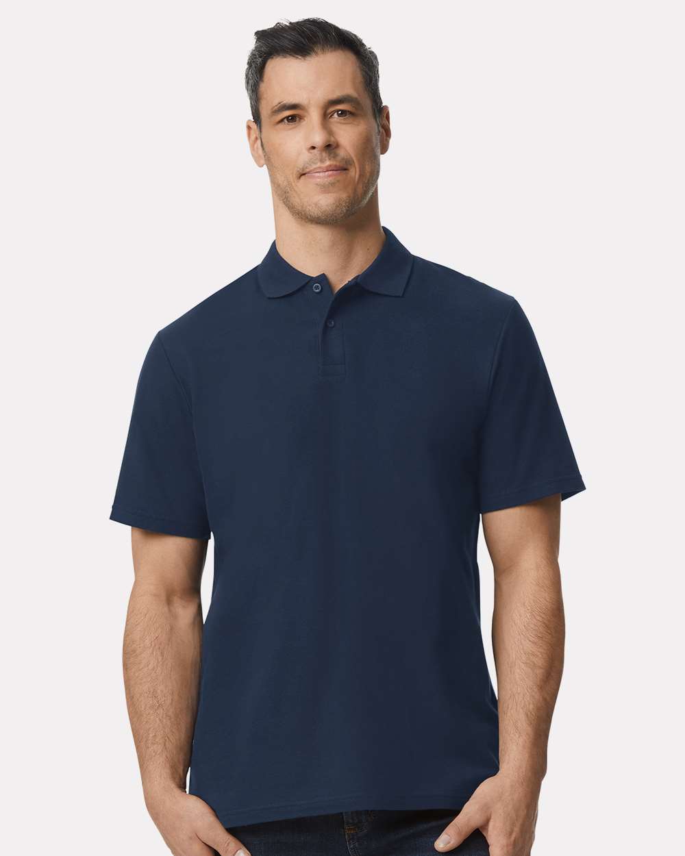 Men's Softstyle® Pique Polo - OnModelFront - B00460653 - Navy