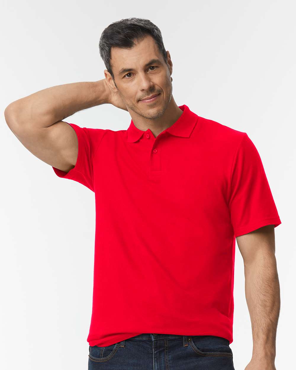 Men's Softstyle® Pique Polo - OnModelFront - B00460703 - Red