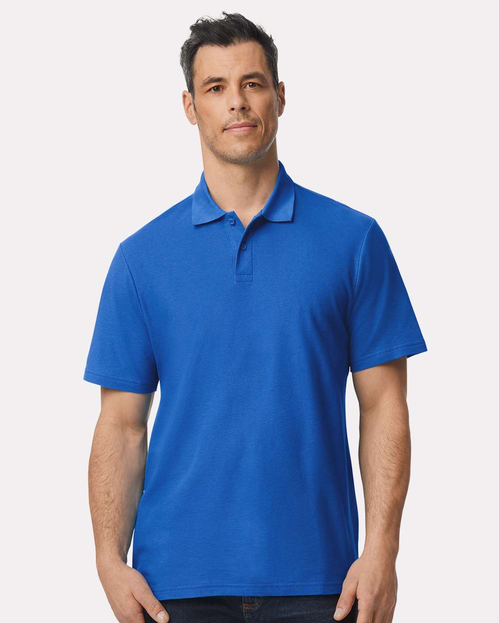 Men's Softstyle® Pique Polo - OnModelFront - B00460753 - Royal