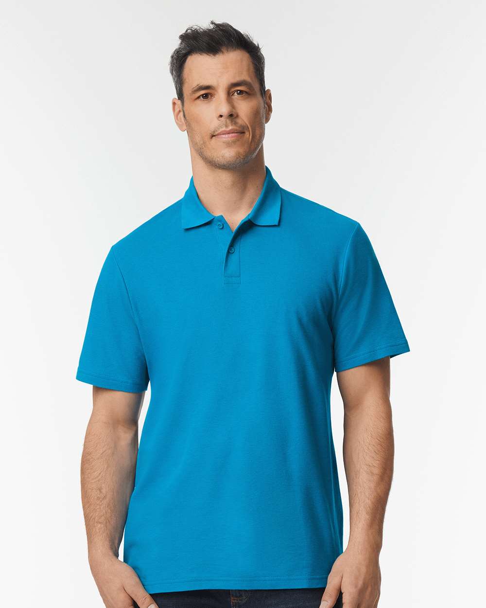 Men's Softstyle® Pique Polo - OnModelFront - B00460763 - Sapphire