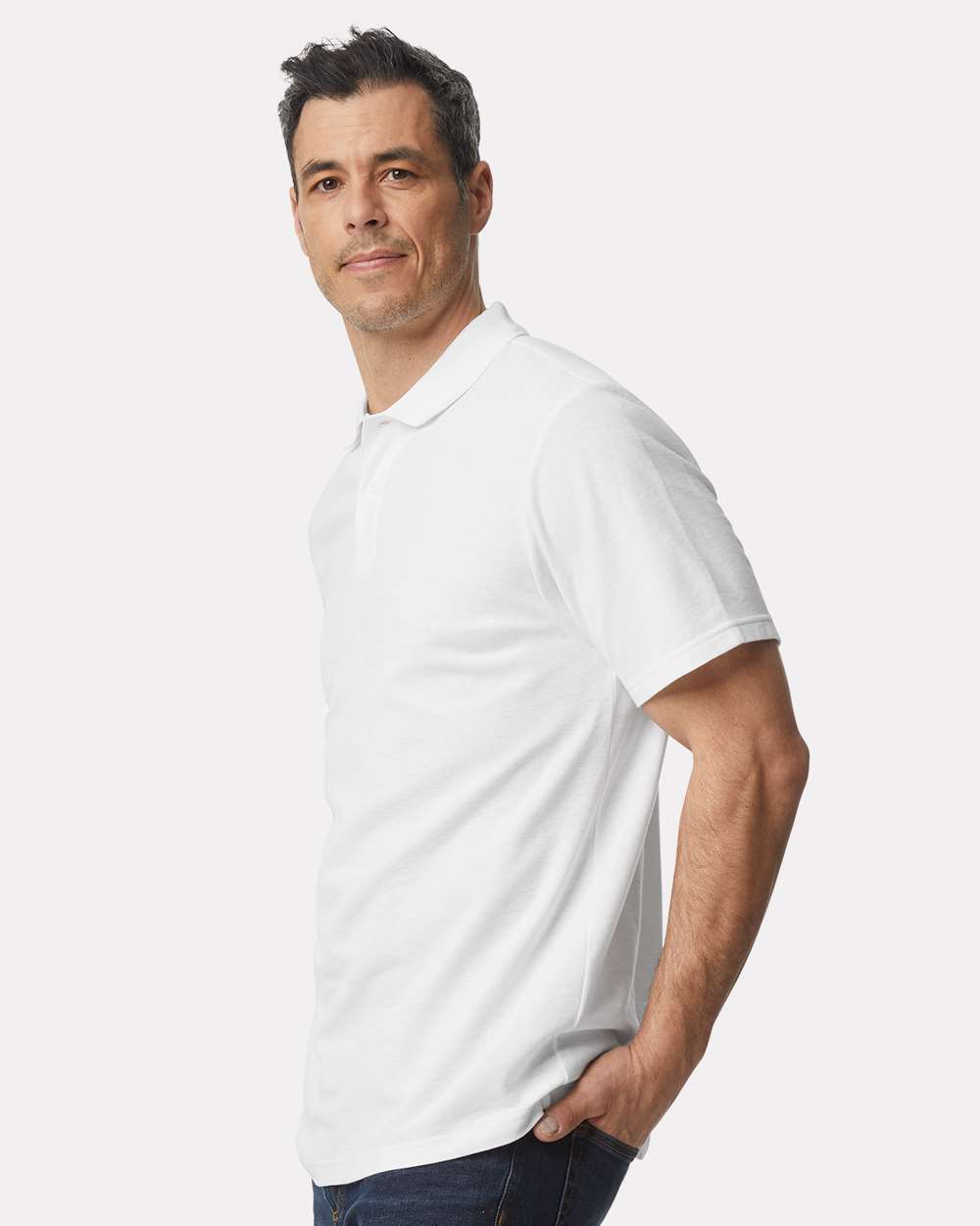 Men's Softstyle® Pique Polo - OnModelSide - B00460003 - White