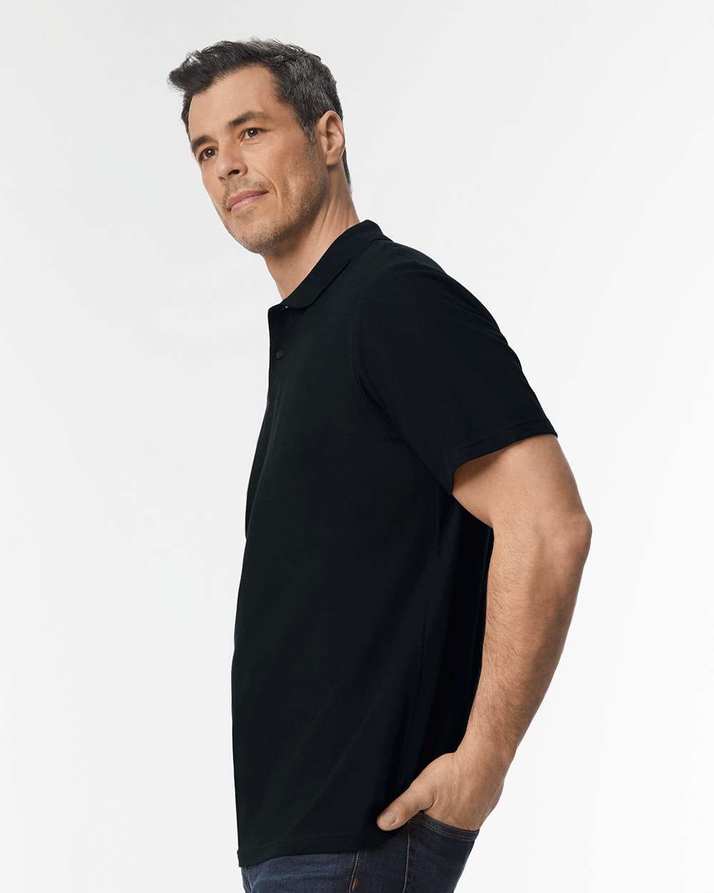 Men's Softstyle® Pique Polo - OnModelSide - B00460503 - Black