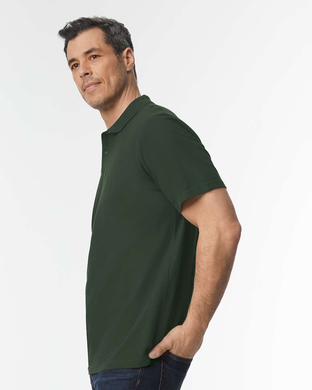 Men's Softstyle® Pique Polo - OnModelSide - B00460543 - Forest Green
