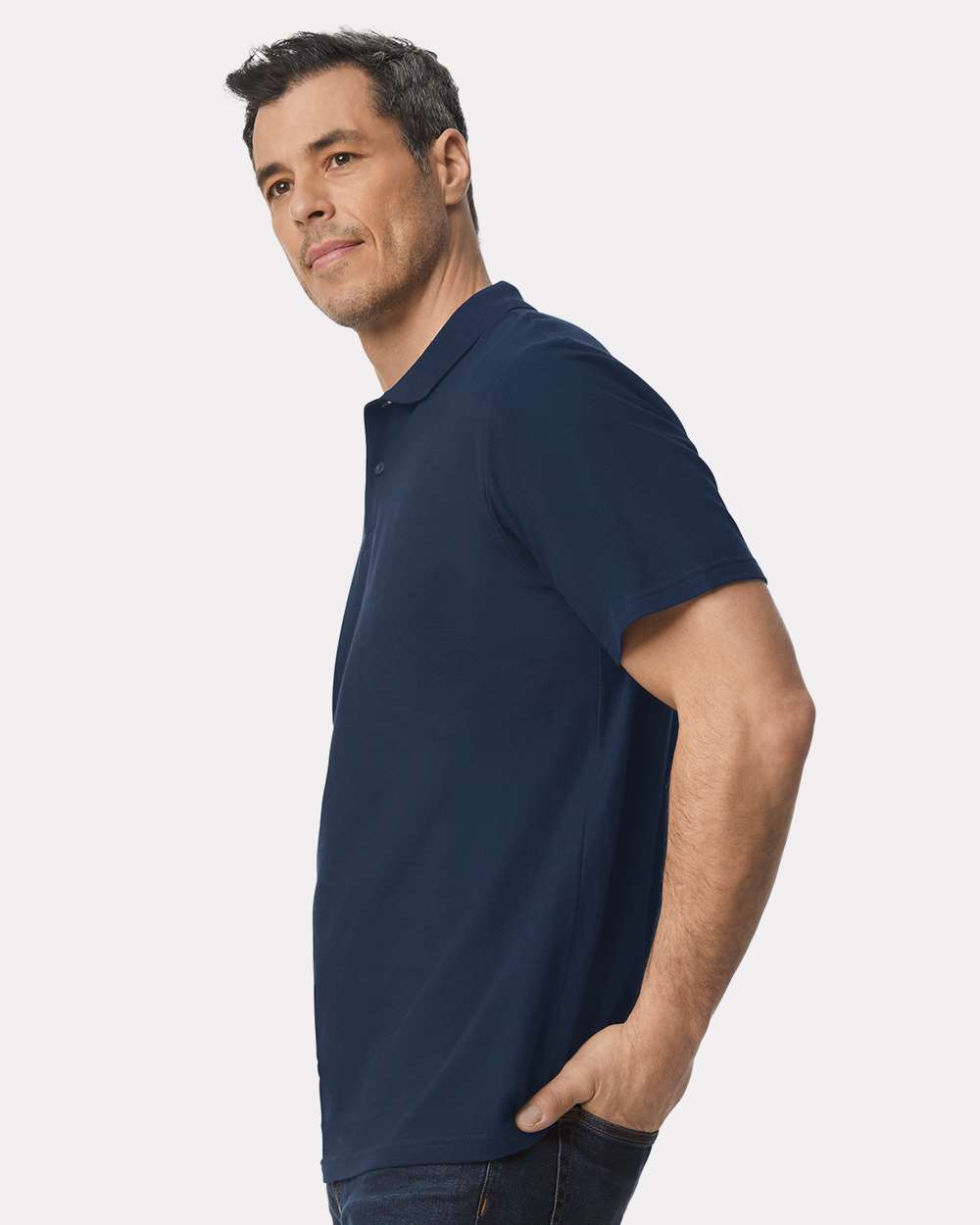 Men's Softstyle® Pique Polo - OnModelSide - B00460653 - Navy