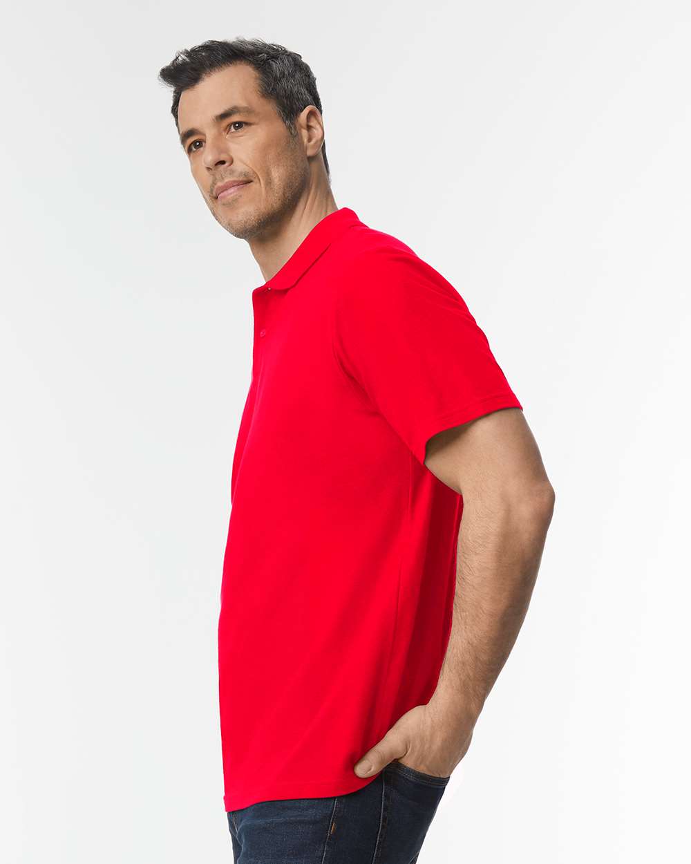 Men's Softstyle® Pique Polo - OnModelSide - B00460703 - Red