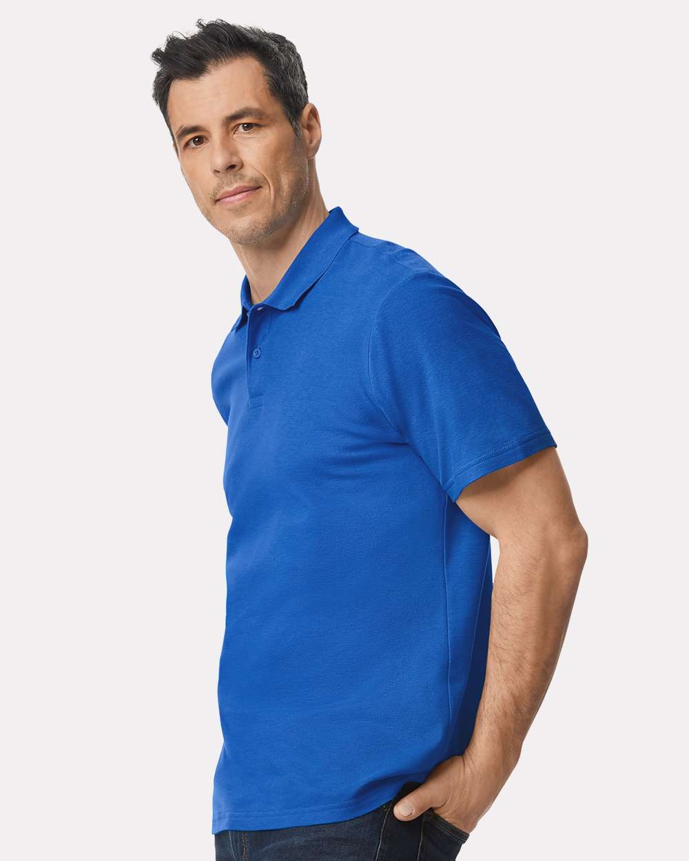 Men's Softstyle® Pique Polo - OnModelSide - B00460753 - Royal