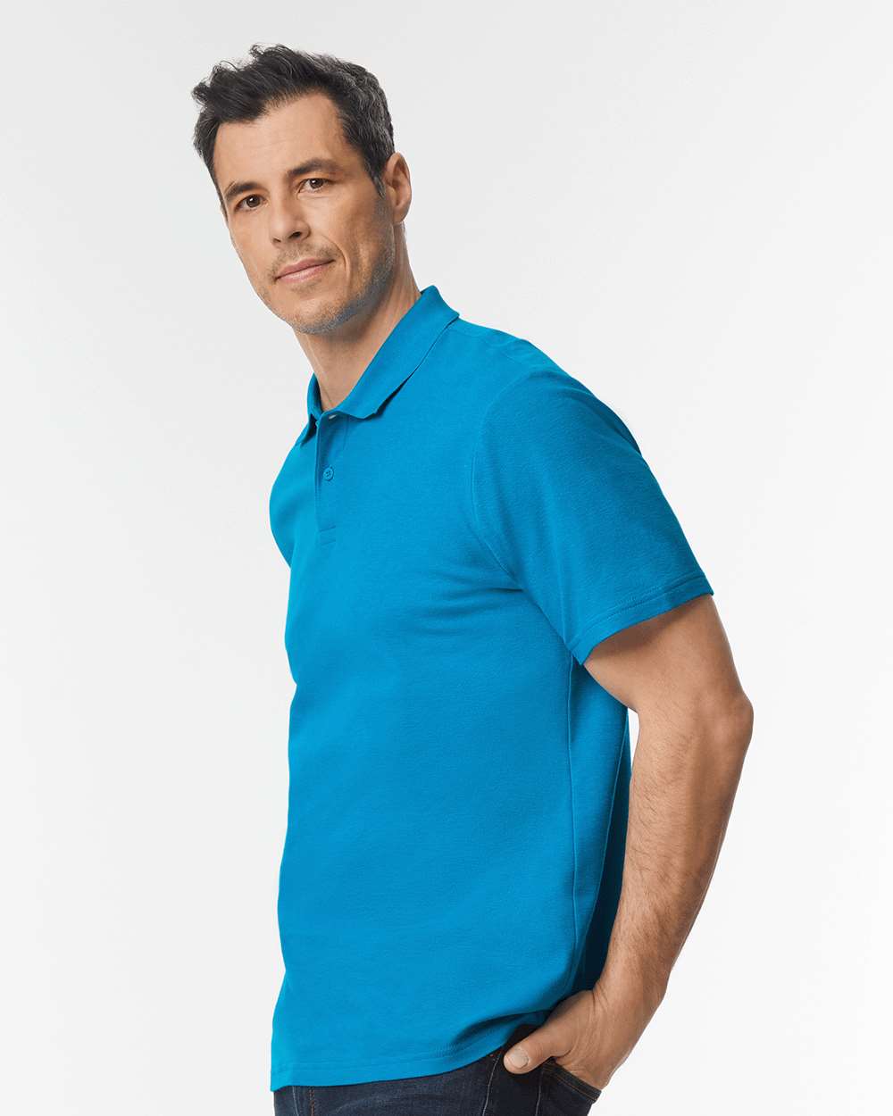 Men's Softstyle® Pique Polo - OnModelSide - B00460763 - Sapphire