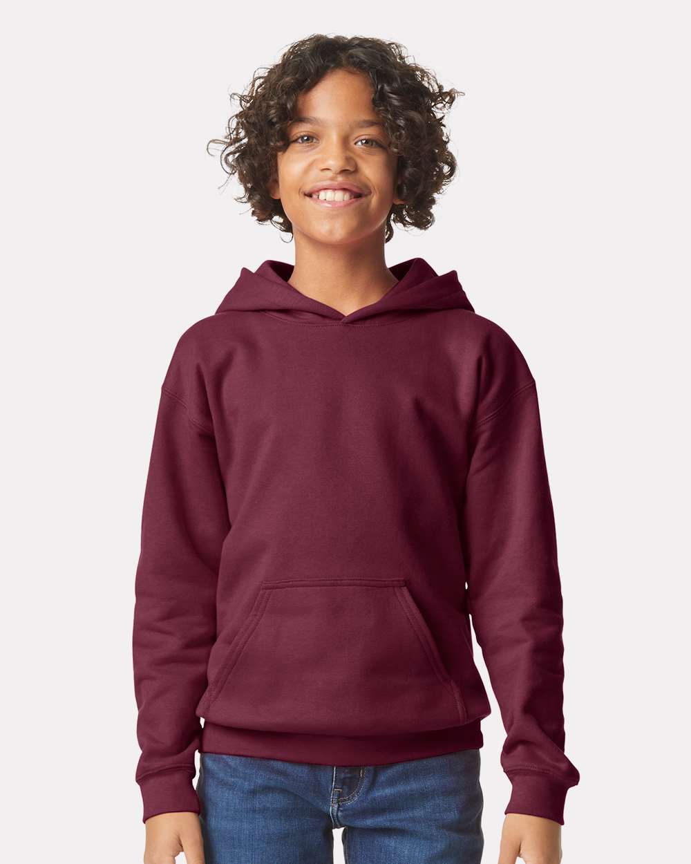 Youth Softstyle® Midweight Hooded Sweatshirt - OnModelFront - B00960532 - Maroon