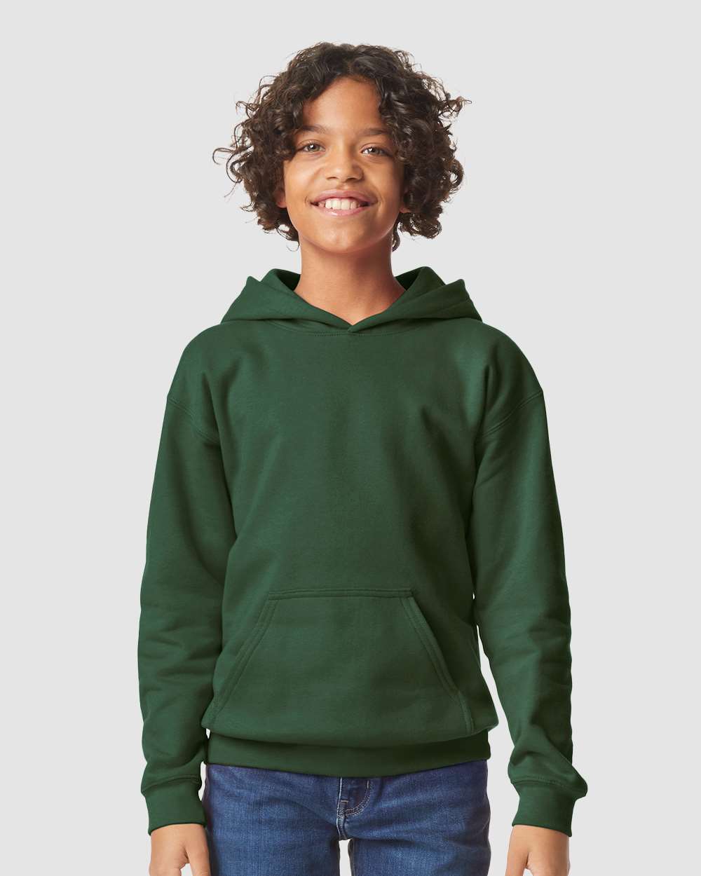 Youth Softstyle® Midweight Hooded Sweatshirt - OnModelFront - B00960542 - Forest Green