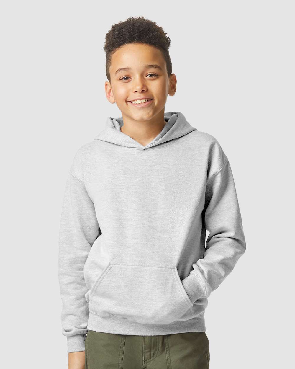 Youth Softstyle® Midweight Hooded Sweatshirt - OnModelFront - B00960582 - Sport Grey