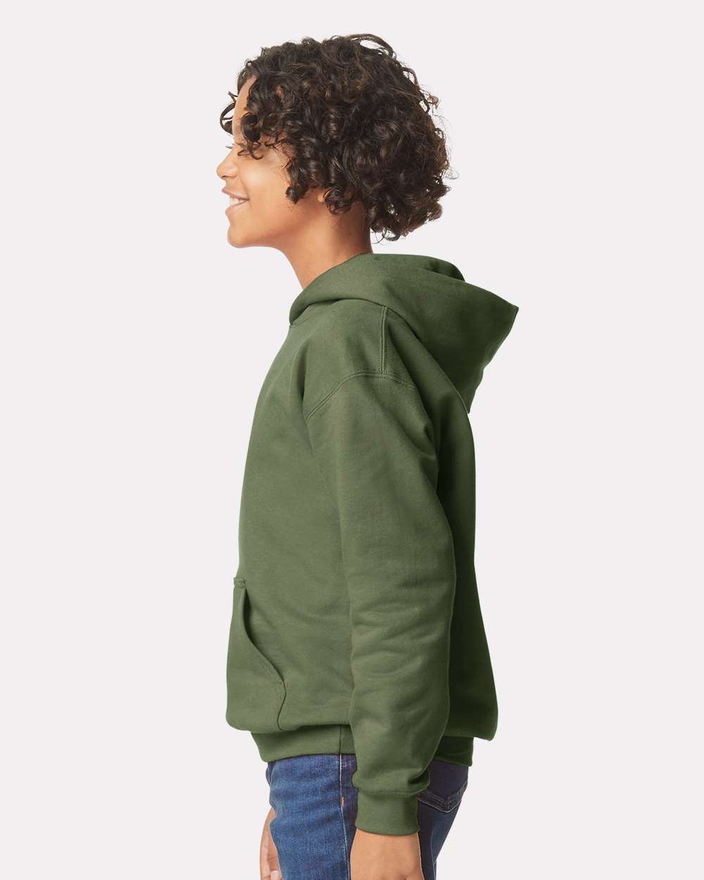 Youth Softstyle® Midweight Hooded Sweatshirt - OnModelSide - B00960062 - Military Green