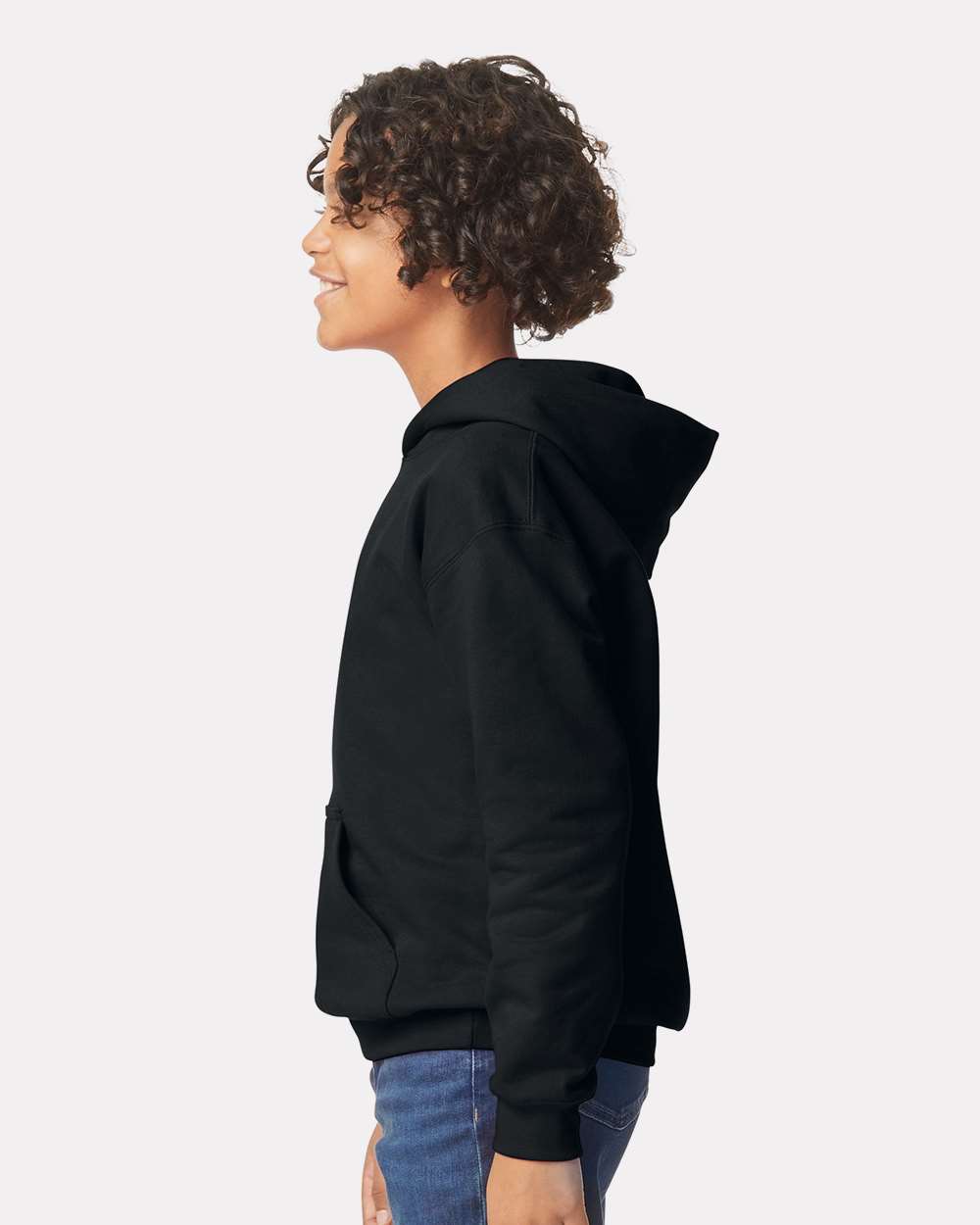 Youth Softstyle® Midweight Hooded Sweatshirt - OnModelSide - B00960502 - Black