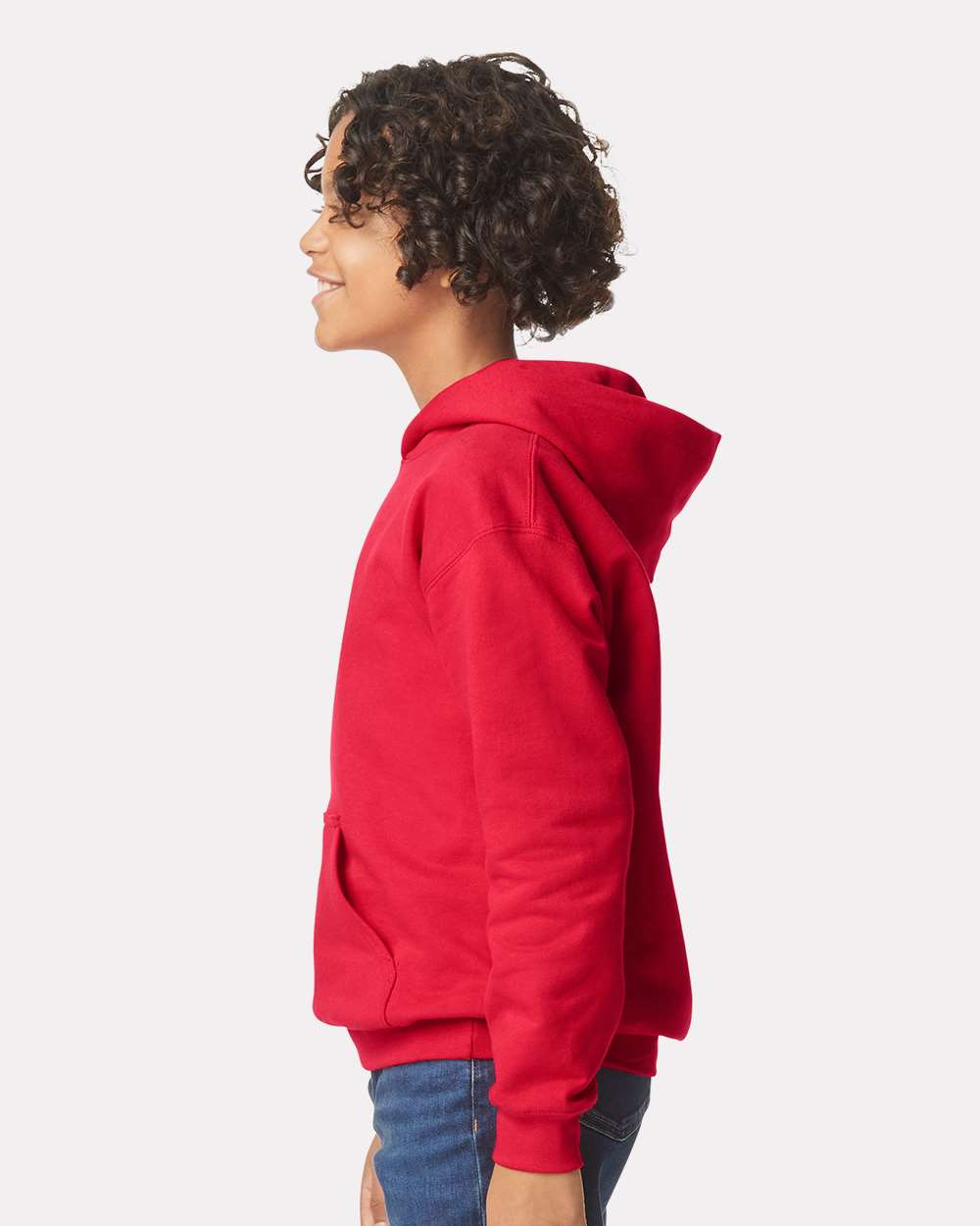 Youth Softstyle® Midweight Hooded Sweatshirt - OnModelSide - B00960702 - Red