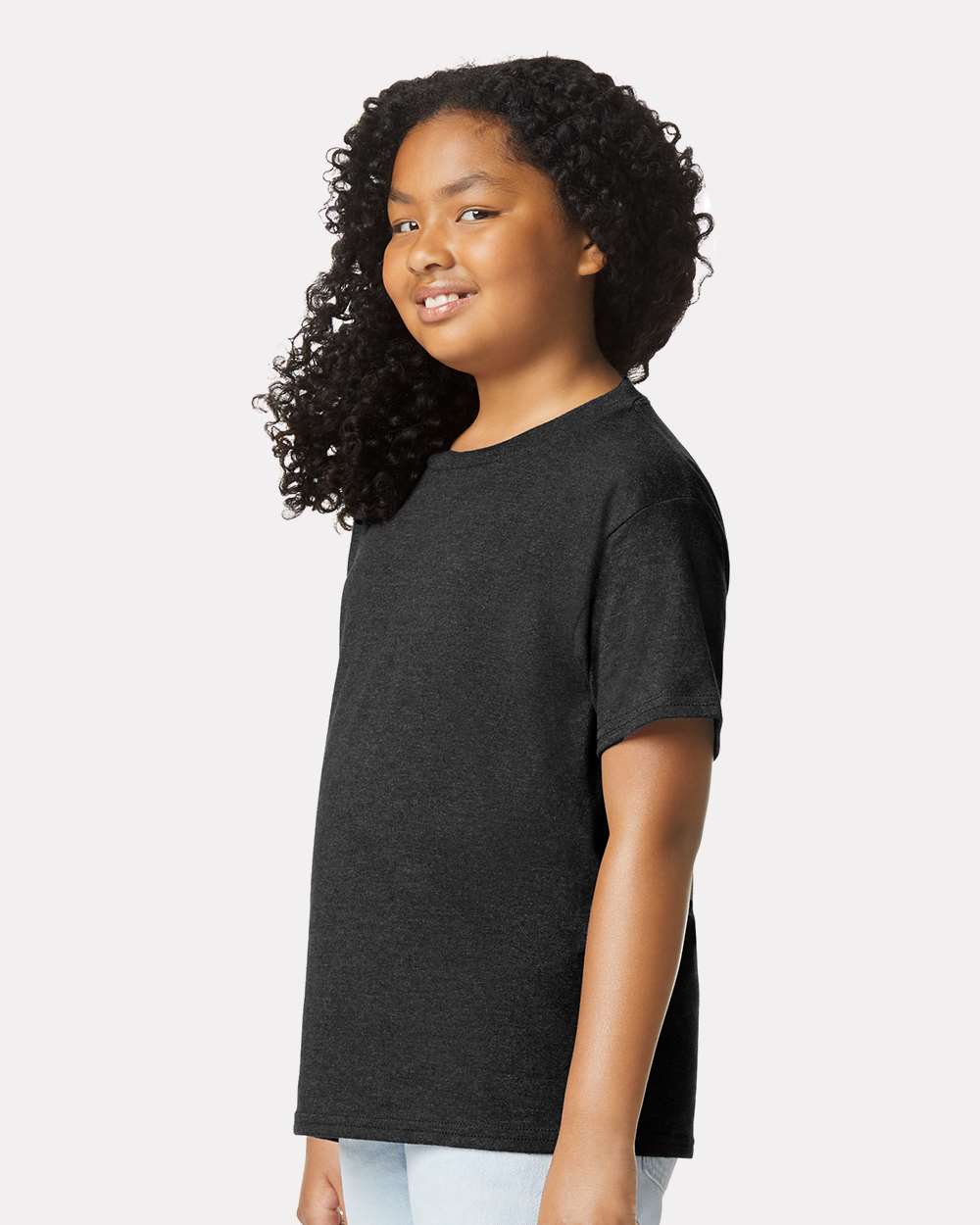 Youth Softstyle® CVC T-Shirt - OnModelSide - B02260102 - Pitch Black Mist