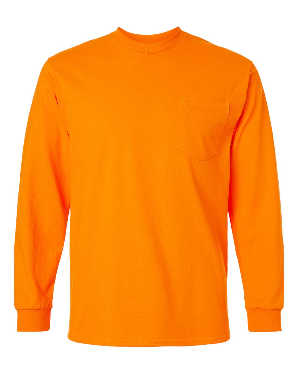 Men's Ultra Cotton® Long Sleeve Pocket T-Shirt - Front - B05060333 - Safety Orange