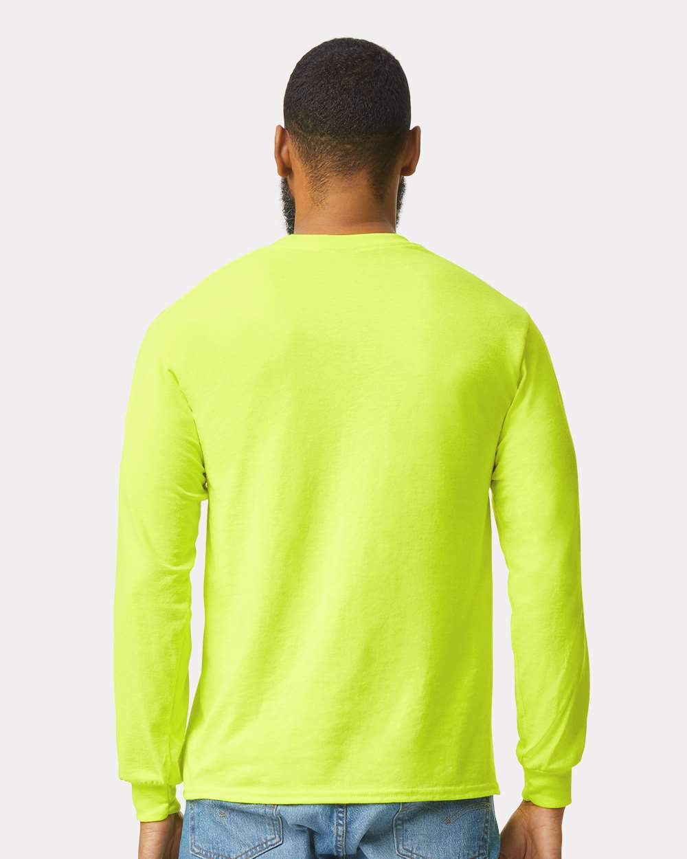 Men's Ultra Cotton® Long Sleeve Pocket T-Shirt - OnModelBack - B05060163 - Safety Green