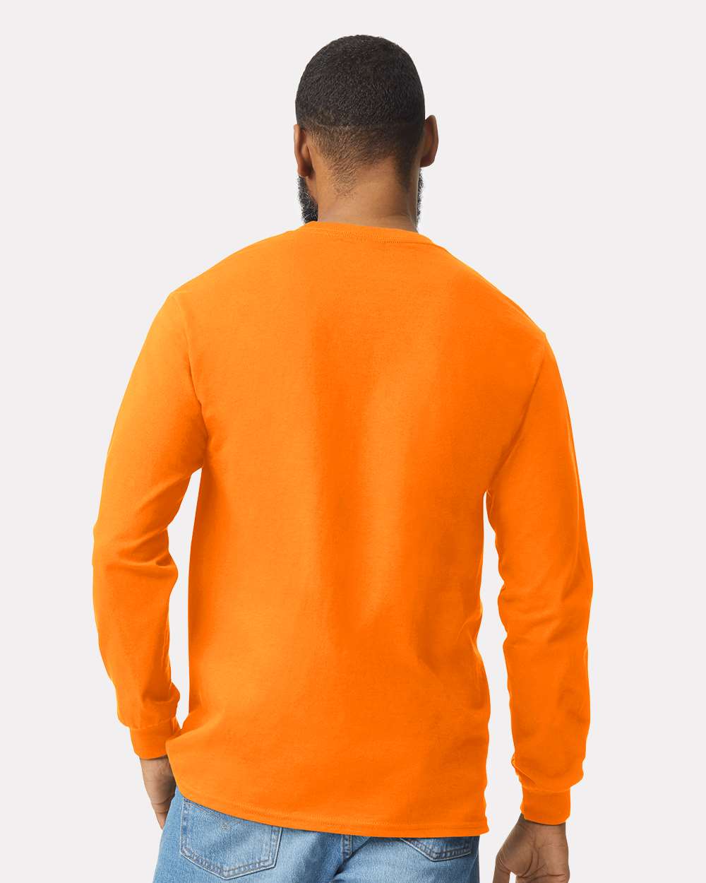 Men's Ultra Cotton® Long Sleeve Pocket T-Shirt - OnModelBack - B05060333 - Safety Orange