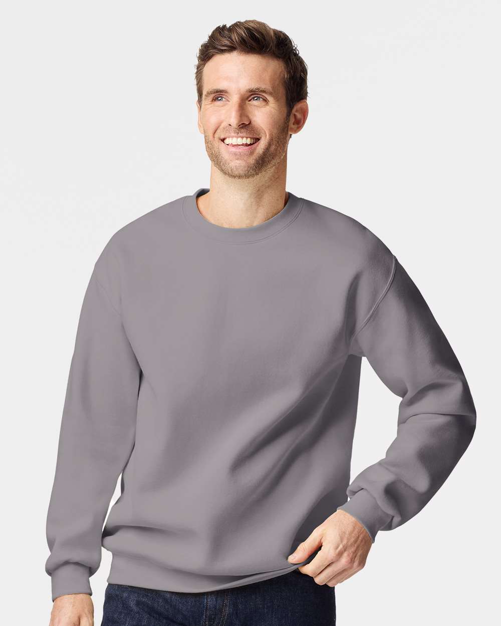 Unisex Hammer™ Maxweight Crewneck Sweatshirt - OnModelFront - B02560593 - Gravel