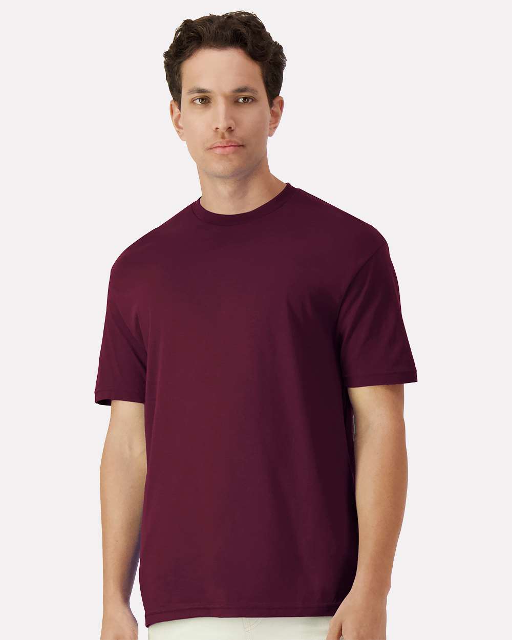 Unisex Light Cotton T-Shirt - OnModelFront - B02860532 - Maroon