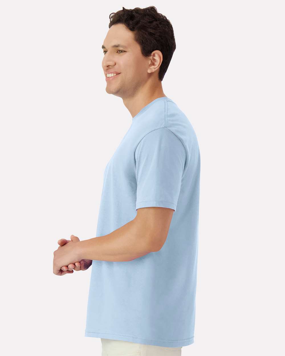 Unisex Light Cotton T-Shirt - OnModelSide - B02860252 - Light Blue