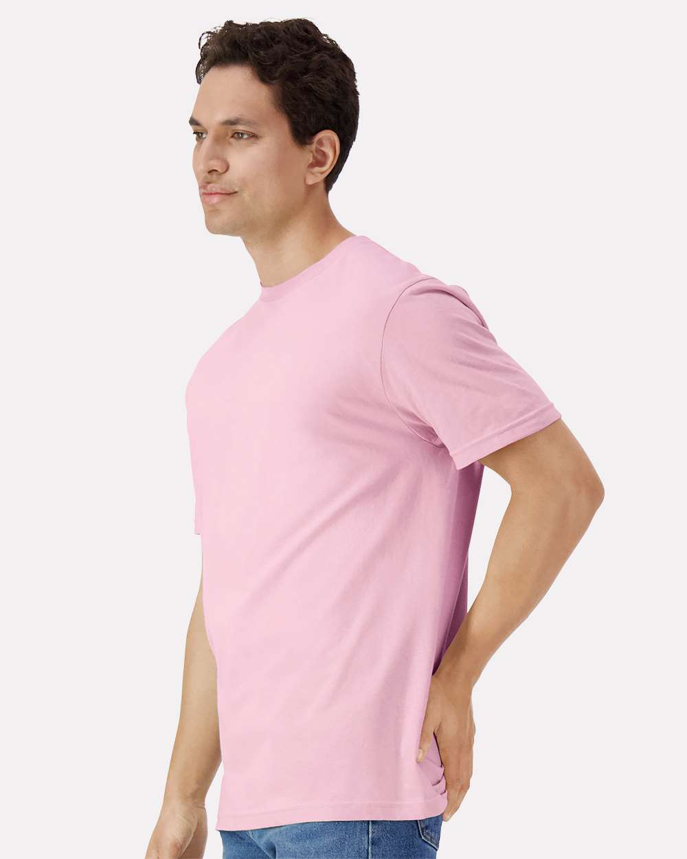 Unisex Light Cotton T-Shirt - OnModelSide - B02860312 - Light Pink