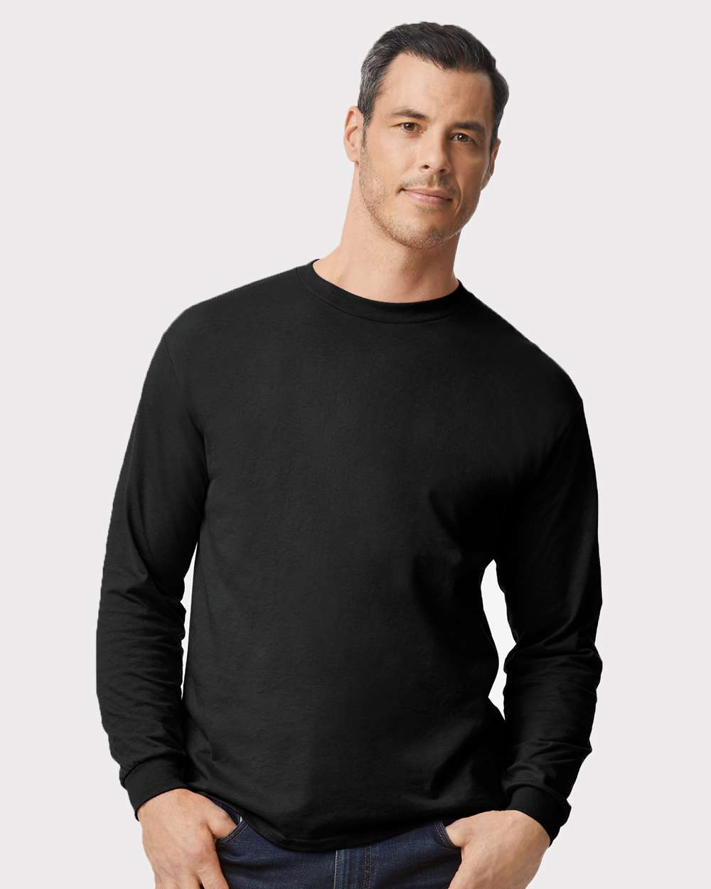 Men's DryBlend® 50/50 Long Sleeve T-Shirt - OnModelFront - B07660503 - Black