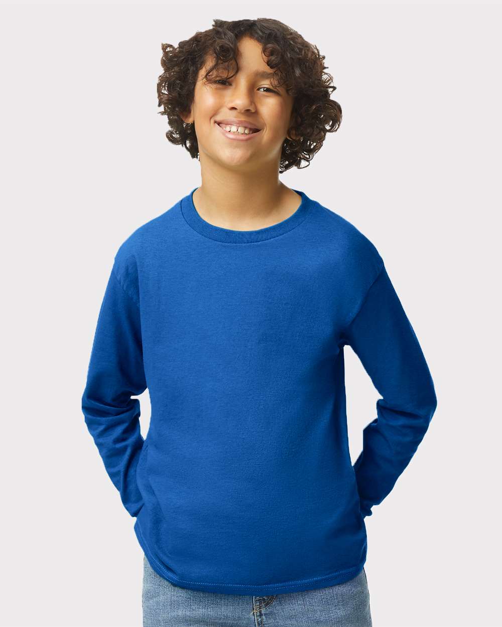 Youth Heavy Cotton™ Long Sleeve T-Shirt - OnModelFront - B34160752 - Royal