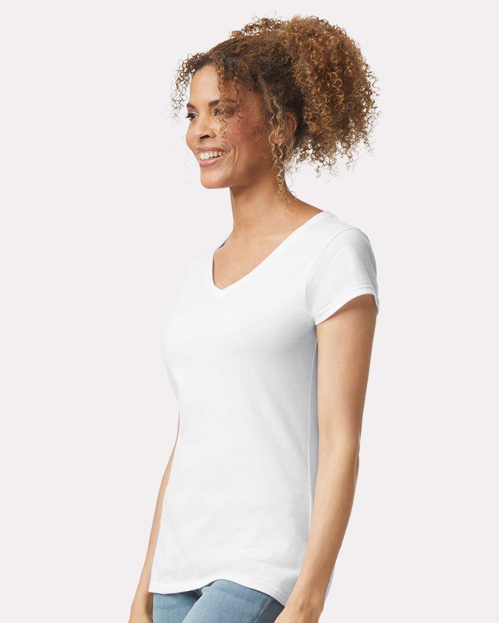 Women's Softstyle® V-Neck T-Shirt - OnModelSide - B51260003 - White