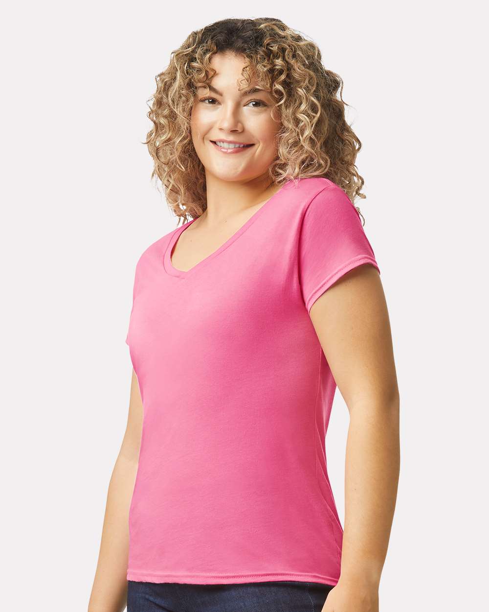 Women's Softstyle® V-Neck T-Shirt - OnModelSide - B51260563 - Azalea