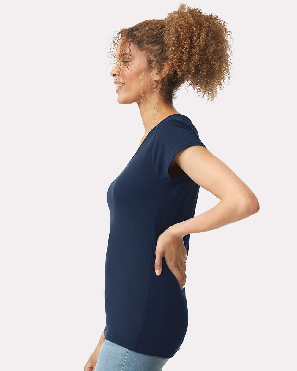 Women's Softstyle® V-Neck T-Shirt - OnModelSide - B51260653 - Navy
