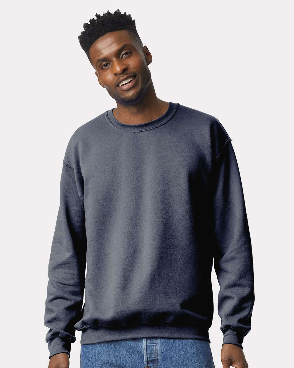 Unisex Heavy Blend™ Crewneck Sweatshirt - OnModelFront - B21060813 - Heather Dark Navy