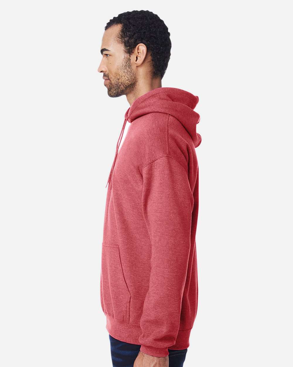 Unisex Heavy Blend™ Hooded Sweatshirt - OnModelSide - B22060713 - Heather Scarlet Red
