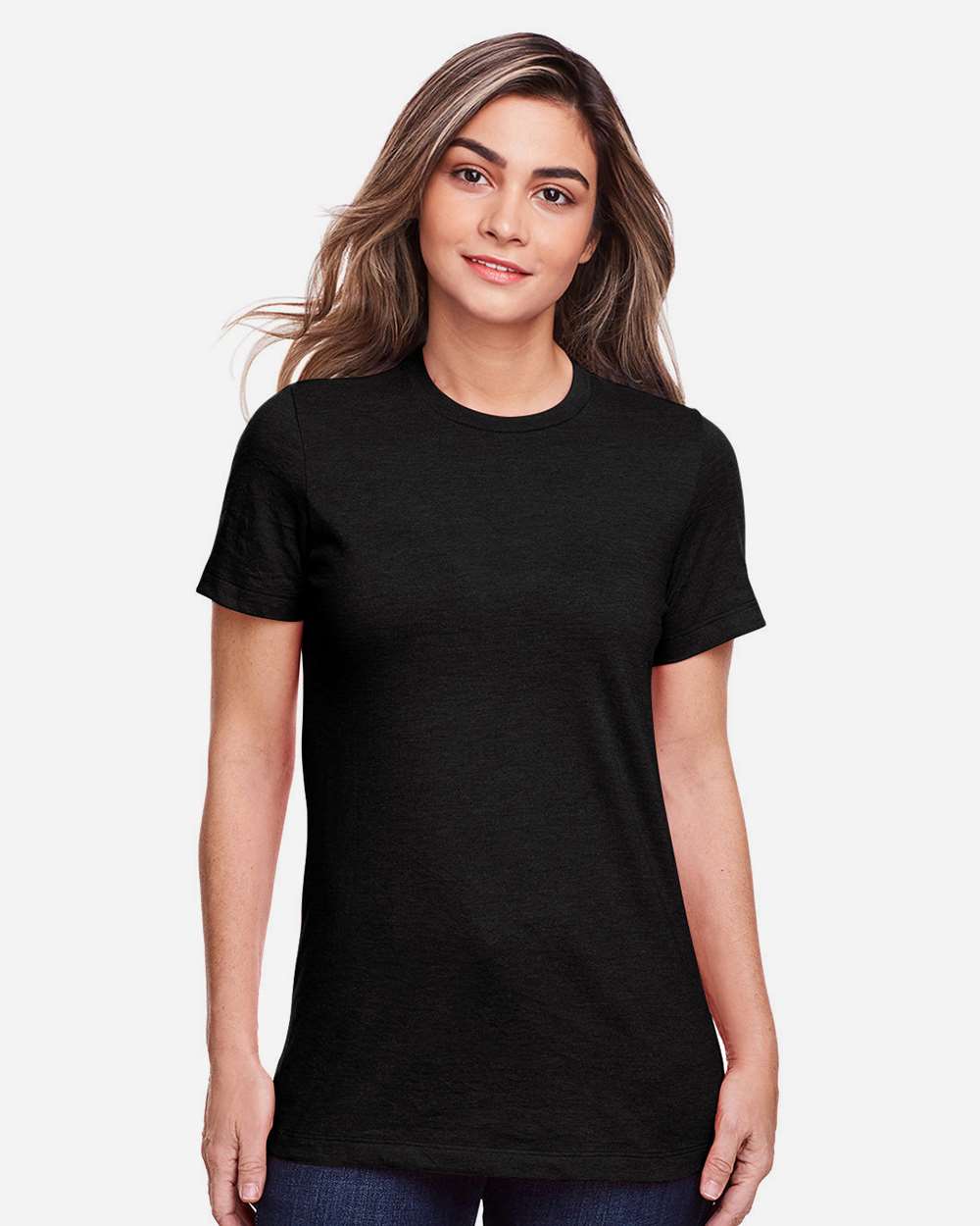 Women's Softstyle® CVC T-Shirt - OnModelFront - B00360503 - Pitch Black